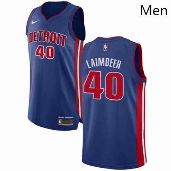 Mens Nike Detroit Pistons 40 Bill Laimbeer Authentic Royal Blue Road NBA Jersey Icon Edition